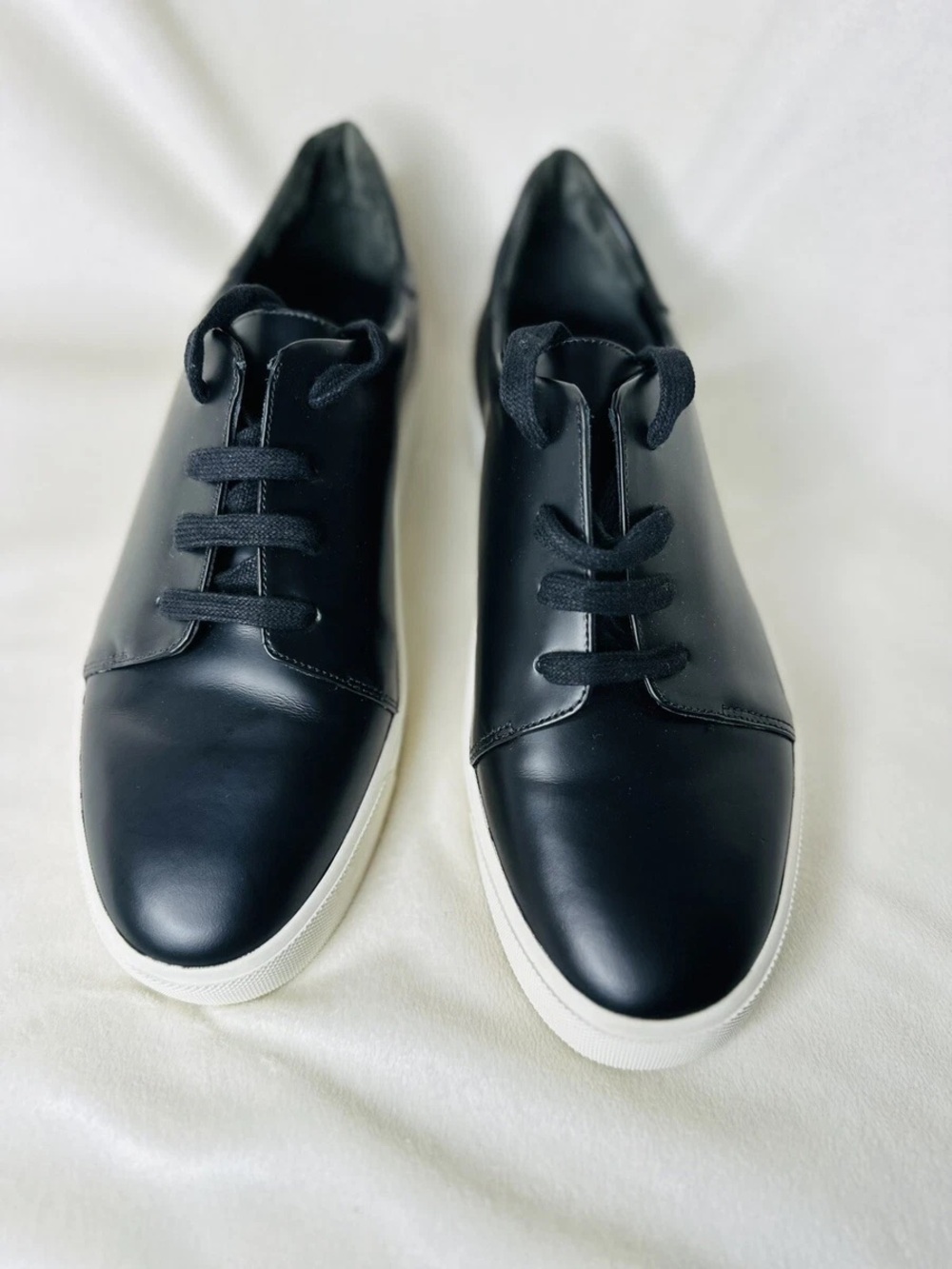 Vince Black Leather Sneaker with White Sole
